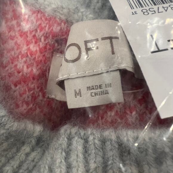 NWT LOFT Fuchsia Pink & Grey Snowflake Fair Isle Crewneck Sweater - SIZE M - Picture 4 of 9